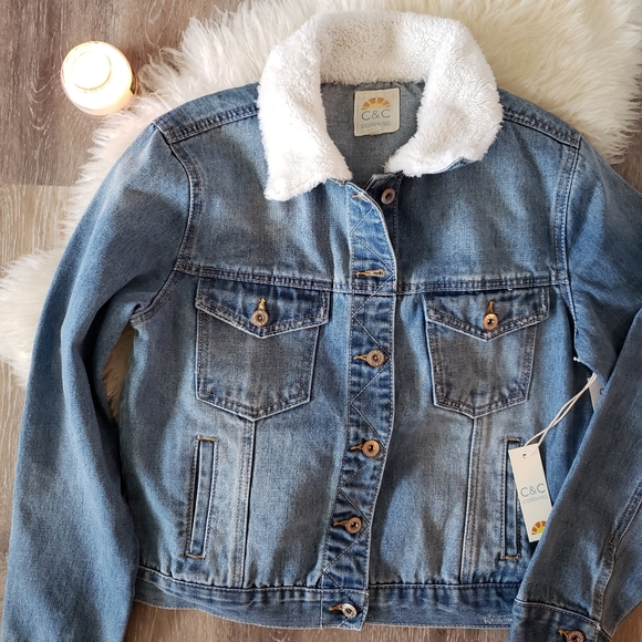 denim jacket with faux shearling collar